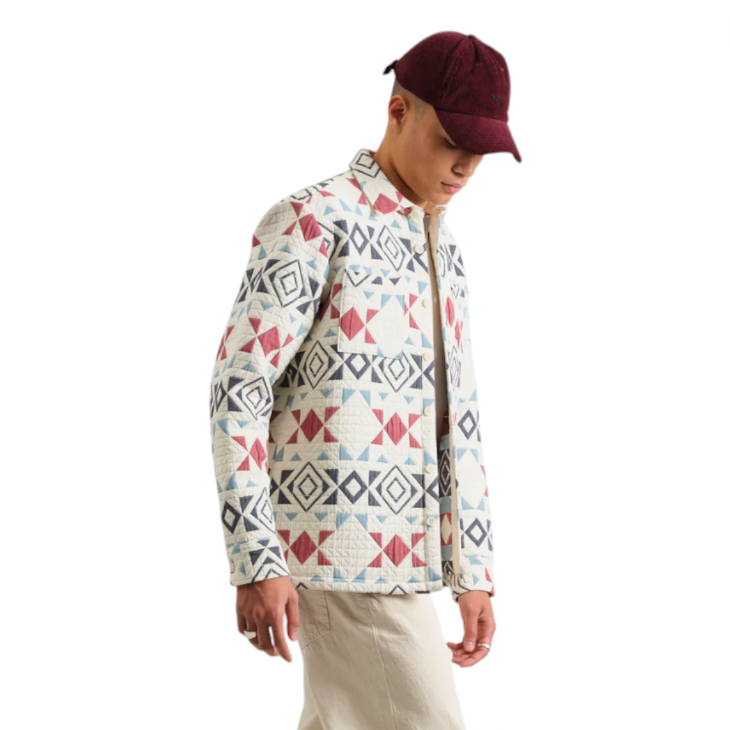 Wax London - Otto Blanket Quilt Overshirt - Ecru / Red