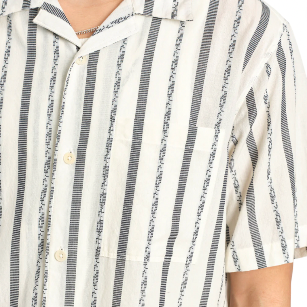 Wax London - Didcot Short Sleeve Fleck Stripe Shirt With Pocket - Ecru