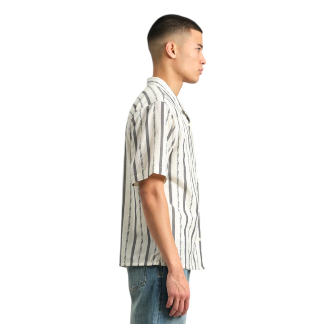 Wax London - Didcot Short Sleeve Fleck Stripe Shirt With Pocket - Ecru