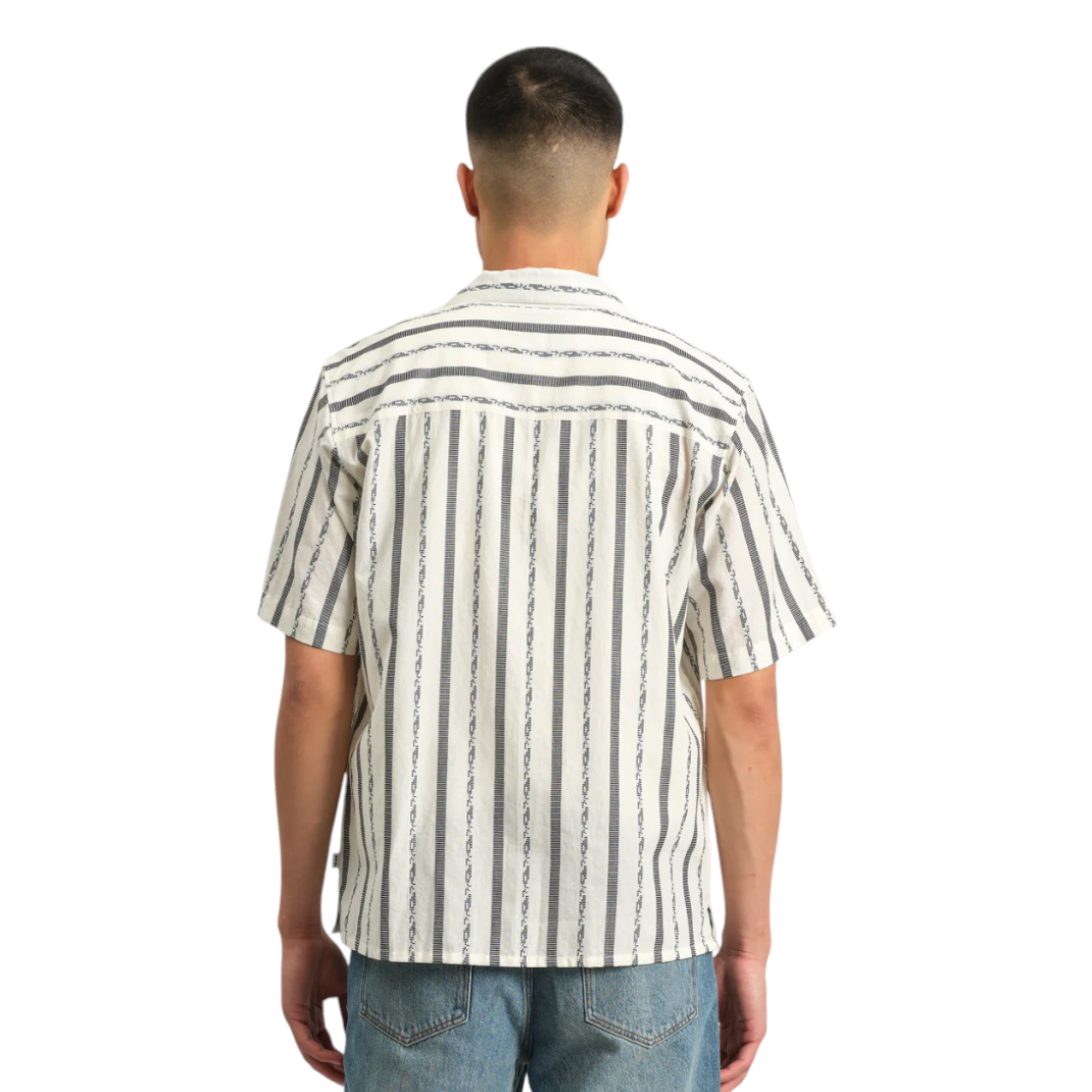 Wax London - Didcot Short Sleeve Fleck Stripe Shirt With Pocket - Ecru