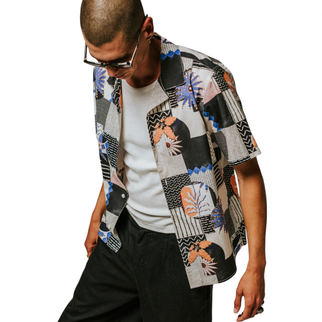 Wax London - Didcot Short Sleeve Grid Floral Shirt - Black / Multi