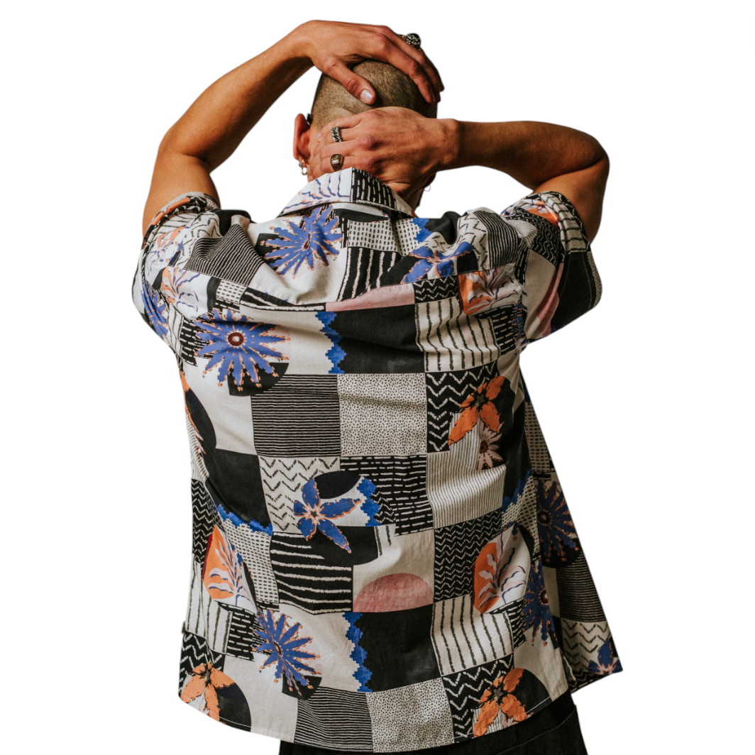 Wax London - Didcot Short Sleeve Grid Floral Shirt - Black / Multi