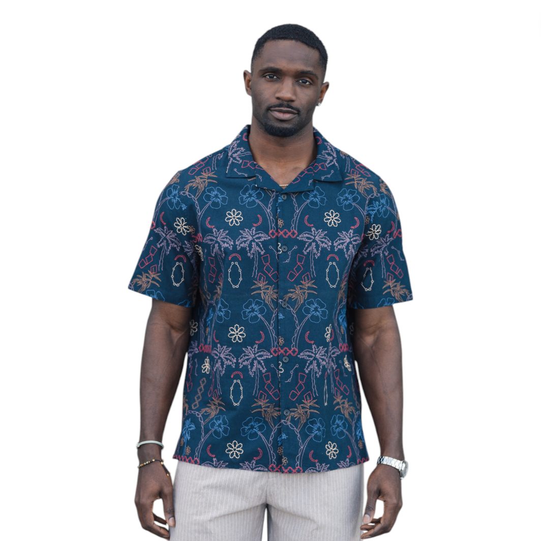 Wax London - Didcot Short Sleeve Hawaiian Shirt - Navy