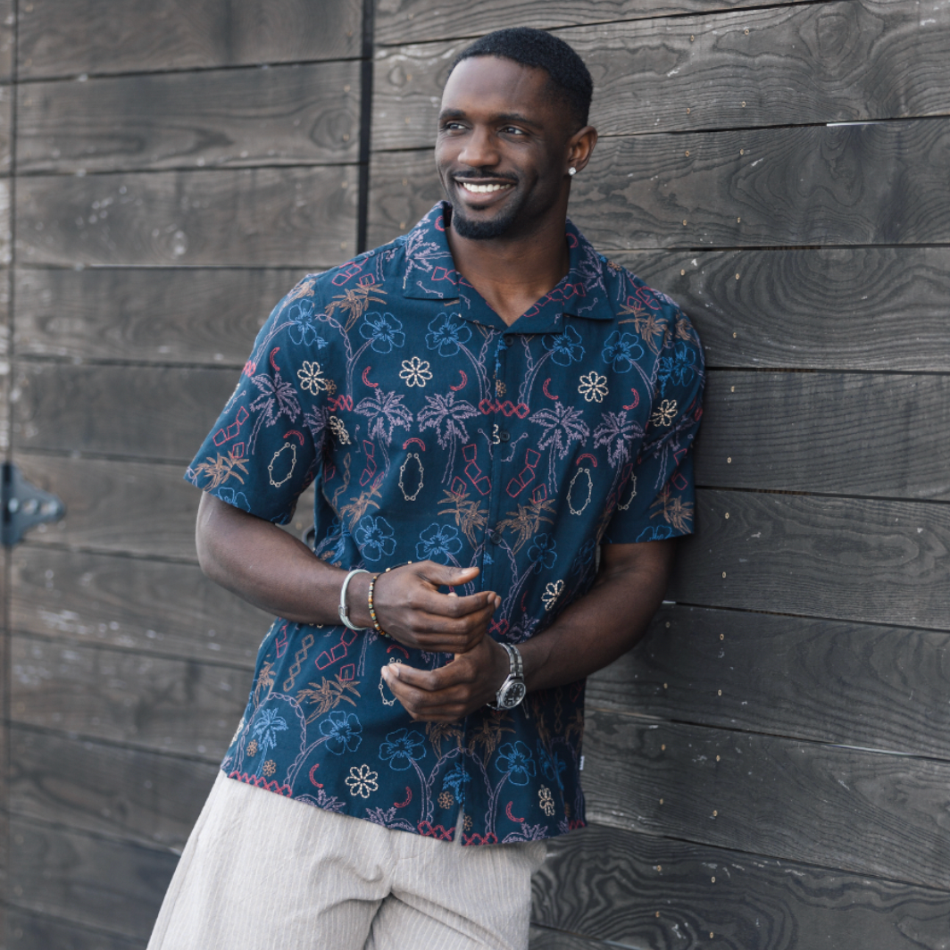 Wax London - Didcot Short Sleeve Hawaiian Shirt - Navy