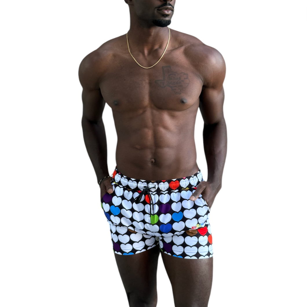 No Rudos - Lined Swim Trunks - Love Is Love