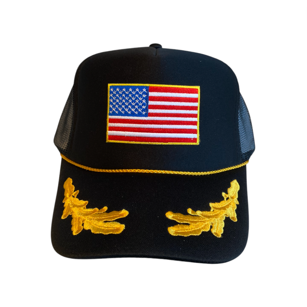 Rowdy Goods - American Flag Patch Trucker Hat - Black