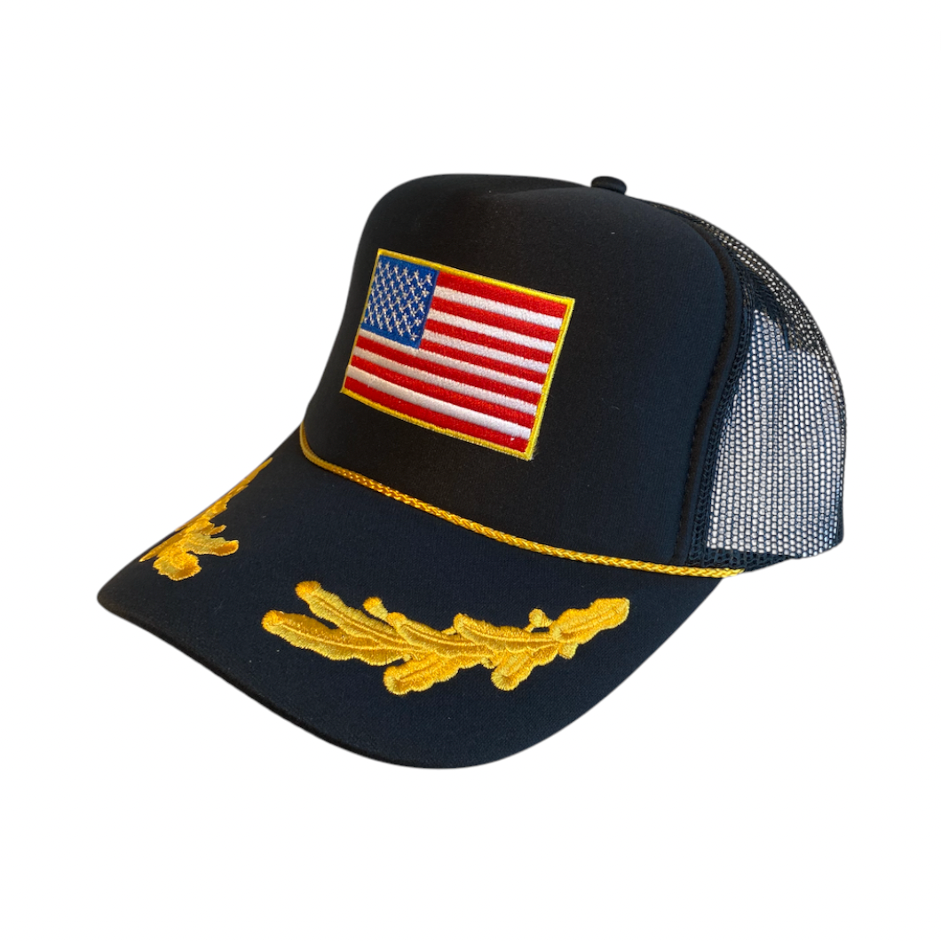 Rowdy Goods - American Flag Patch Trucker Hat - Black