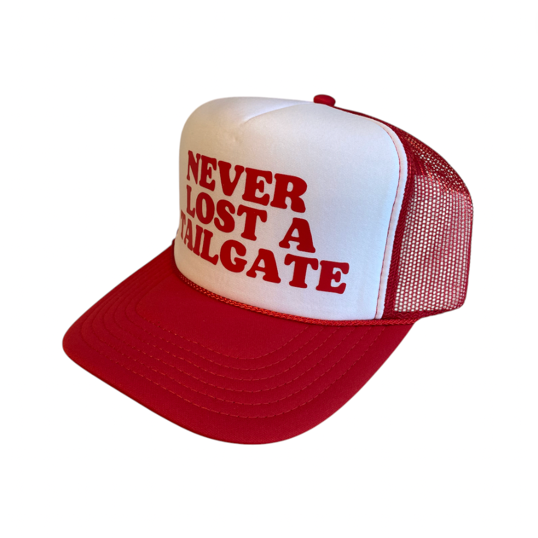 Rowdy Goods - Never Lost a Tailgate Trucker Hat - Red / White