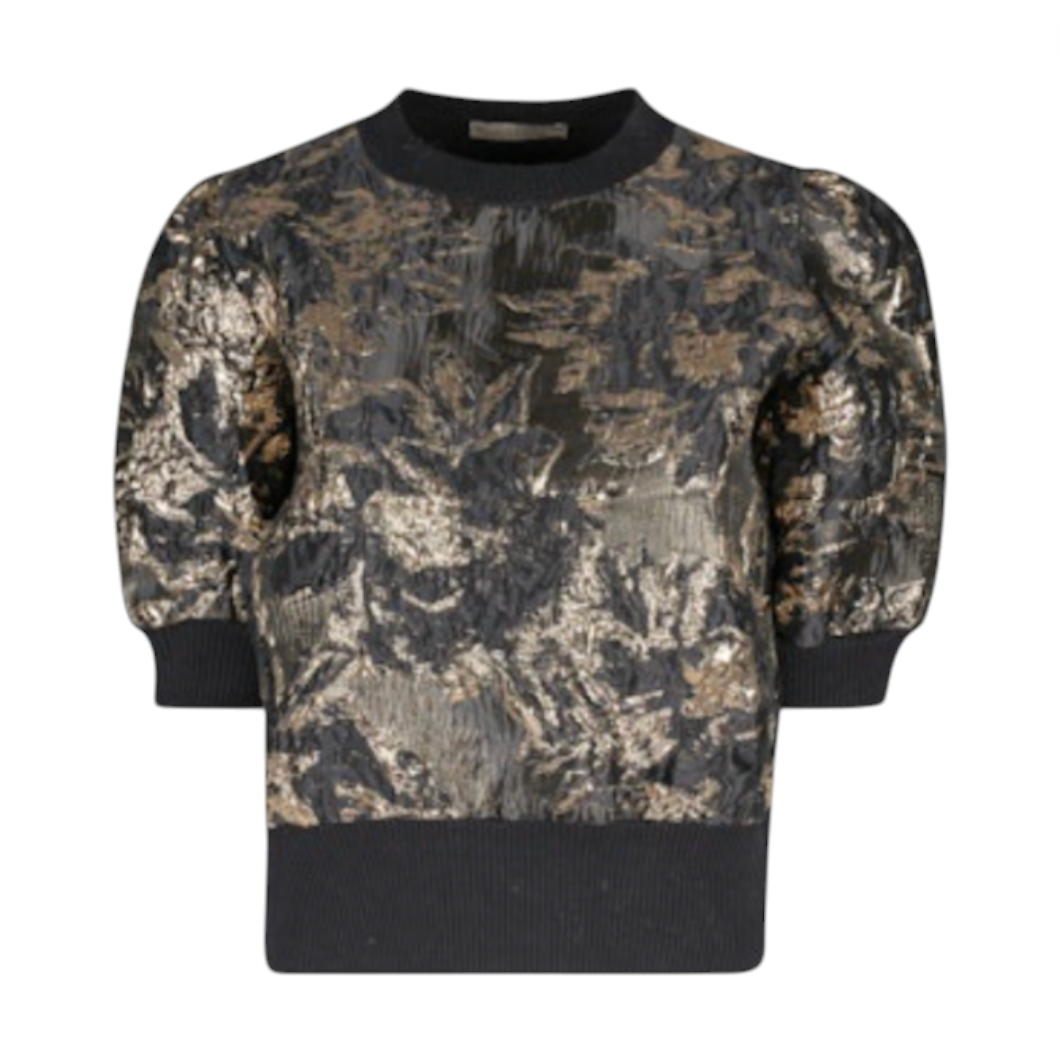 Astrid - Short Sleeve Sweater - Black / Gold