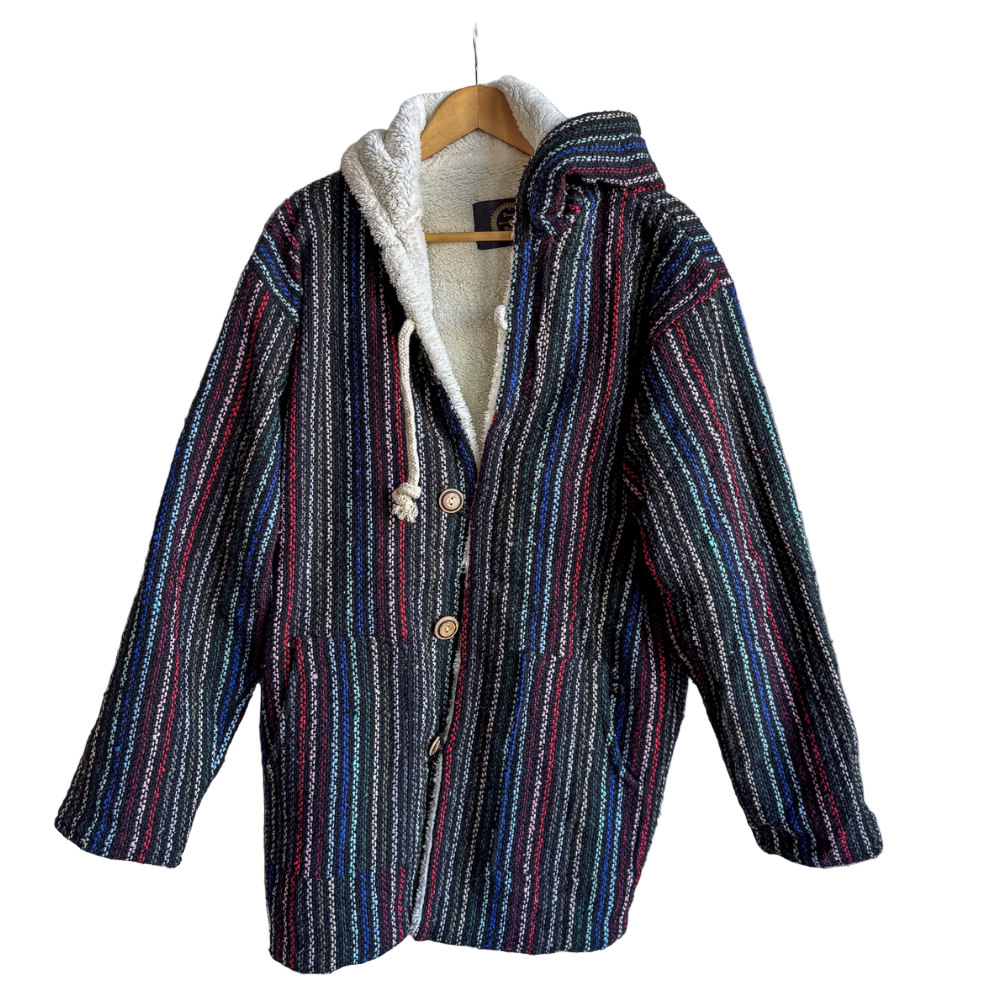Striped jacket with a hood on a white background
