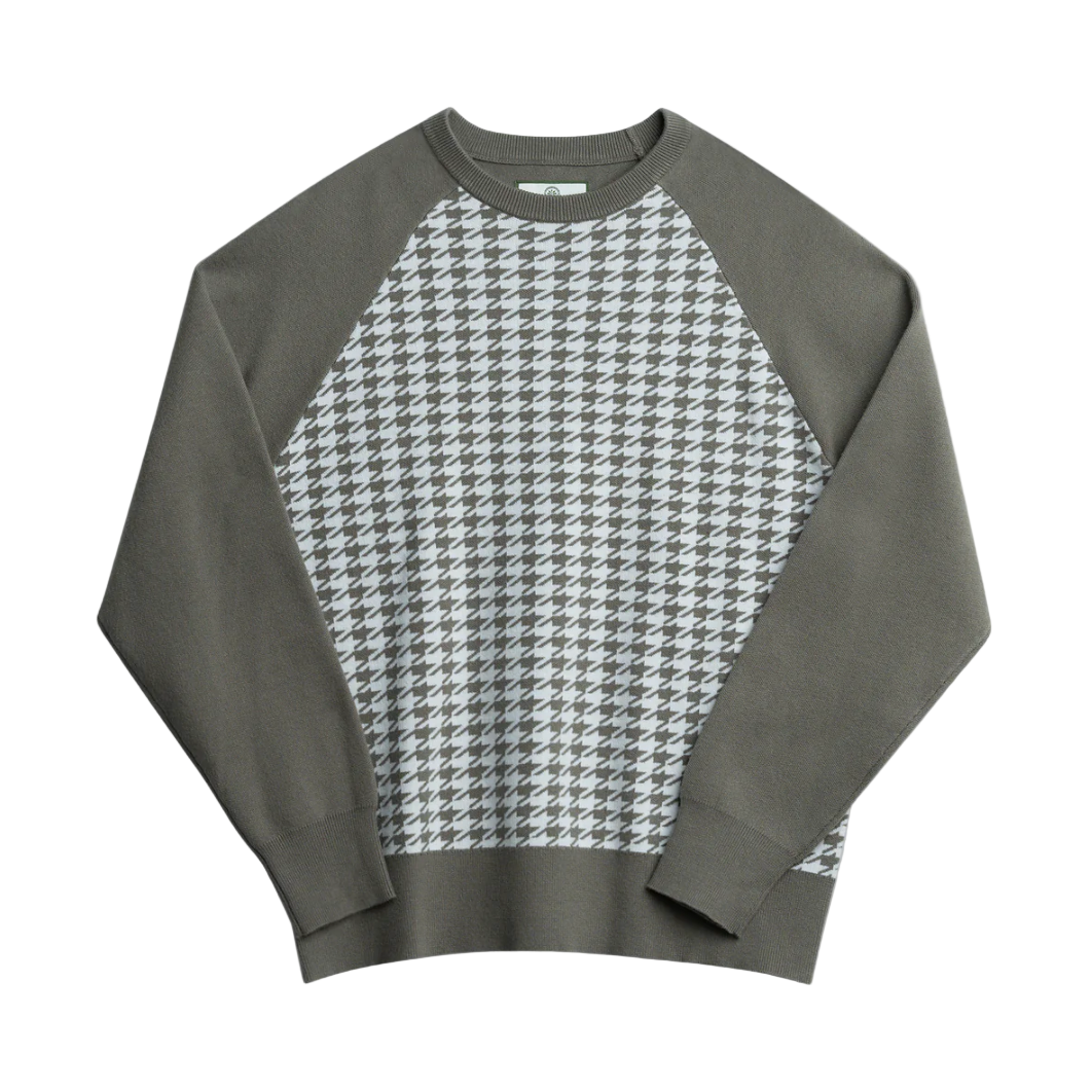 Gray sweatshirt with houndstooth pattern on a white background