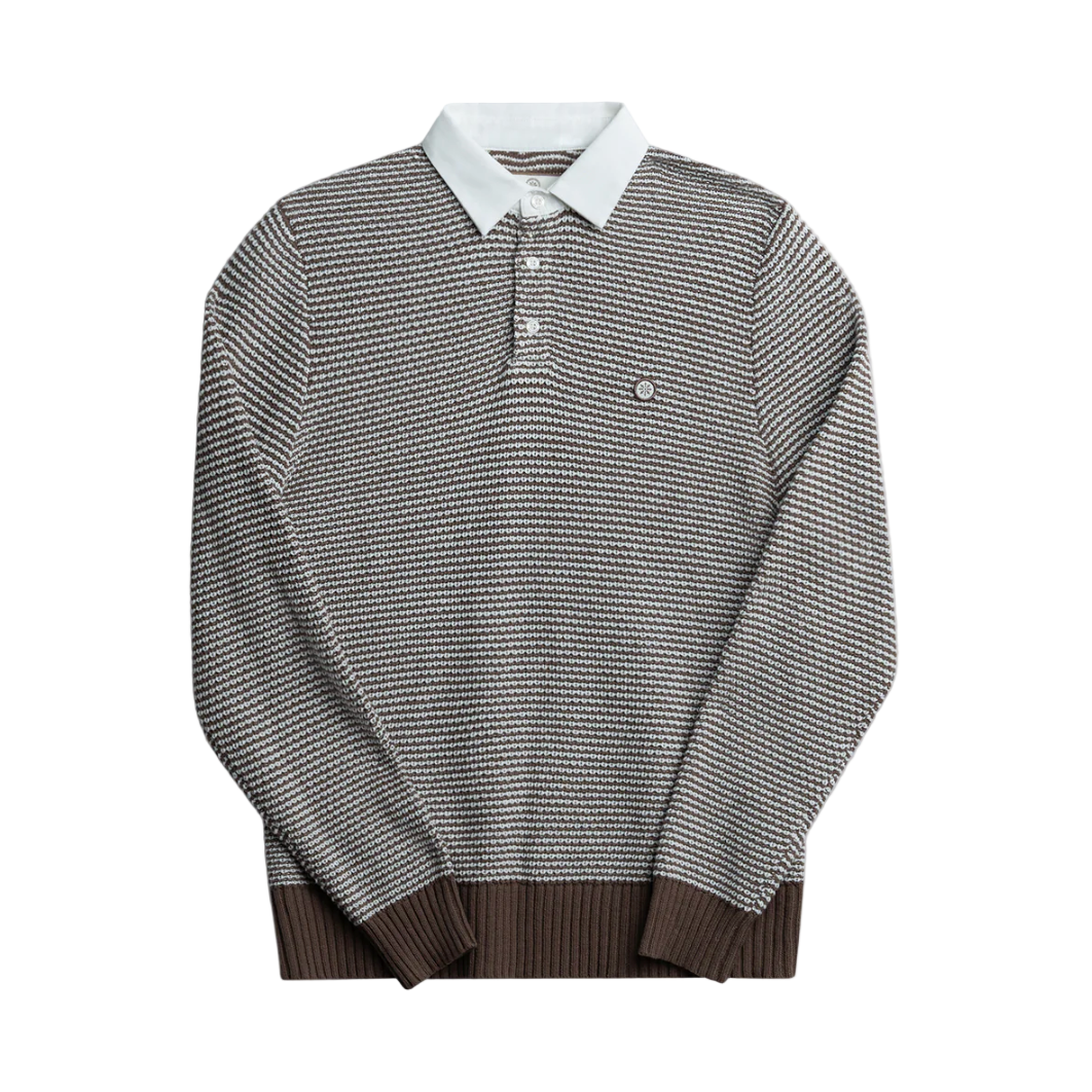Gray patterned sweater with white collar on a white background