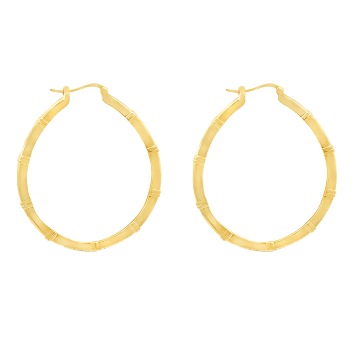 Gold hoop earrings on a white background