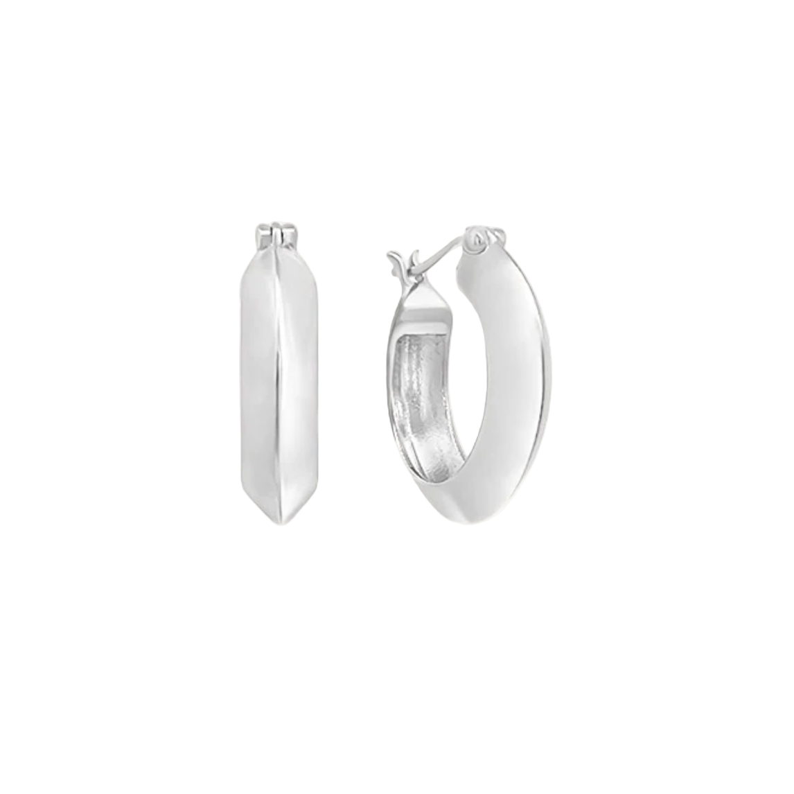 Silver hoop earrings on a white background