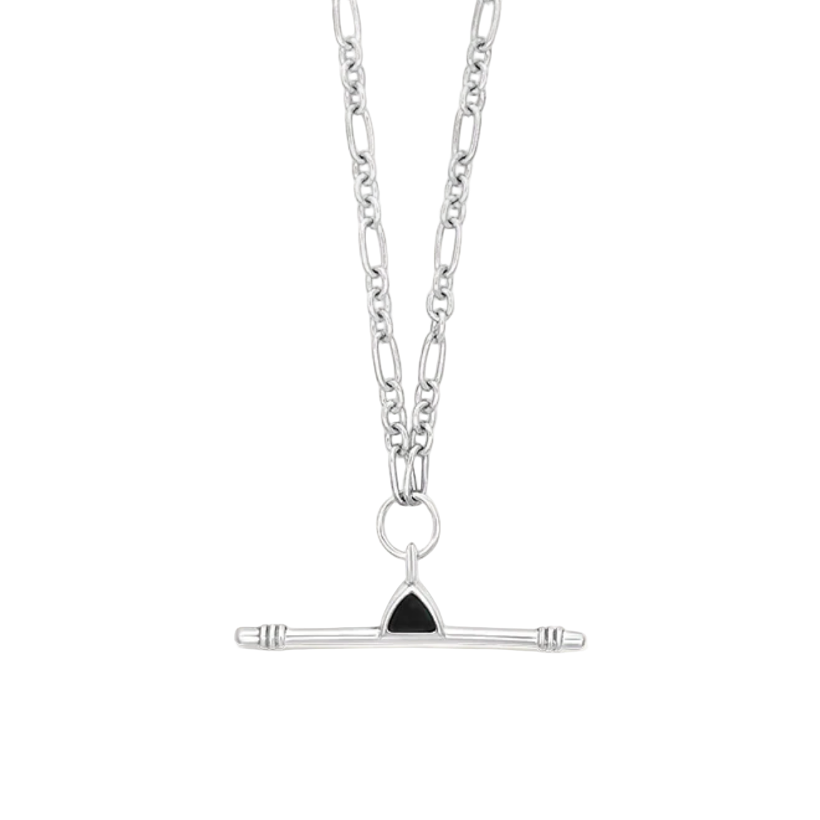 Silver necklace with a unique pendant on a white background