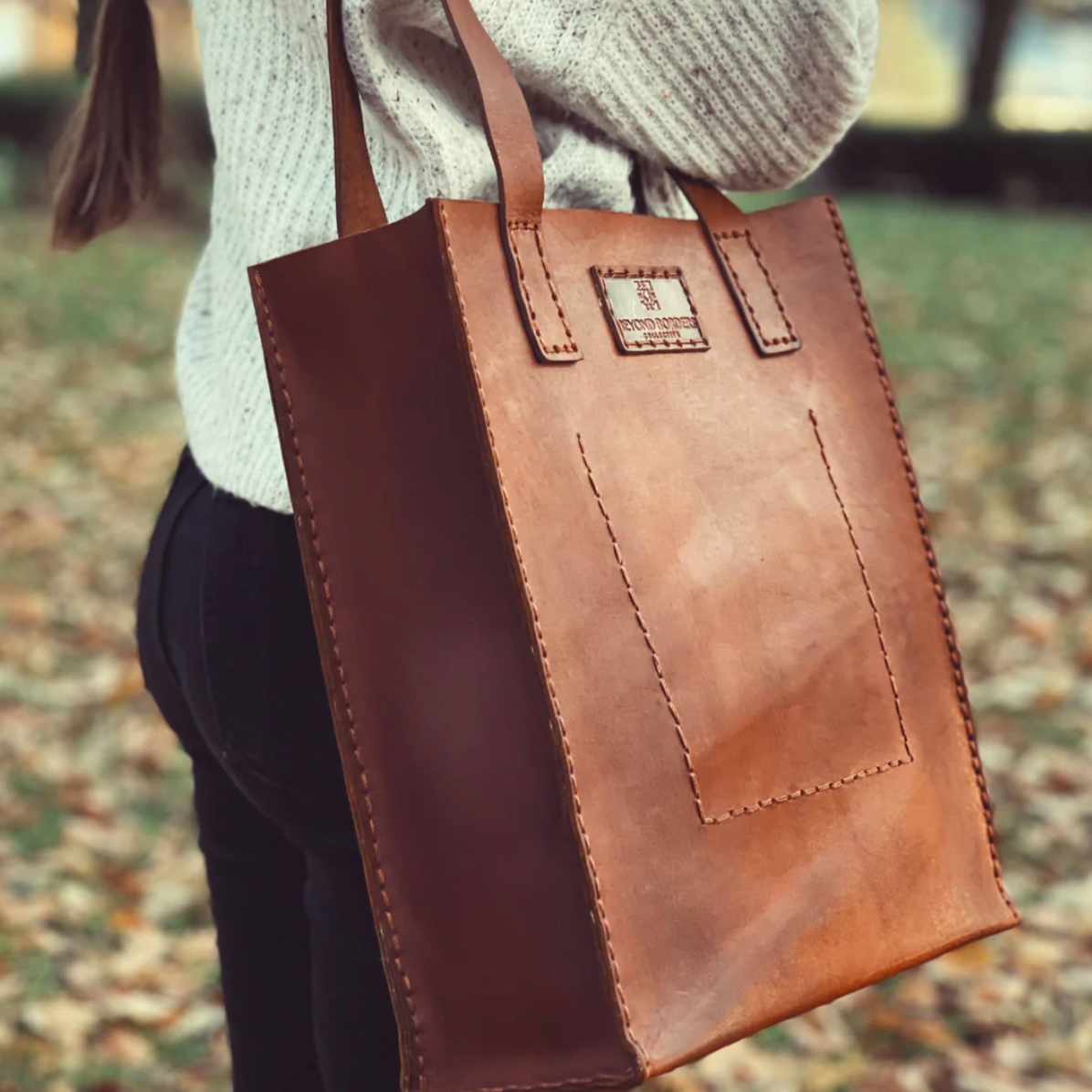 Beyond Borders Collective - Leather Tote Bag - Camel