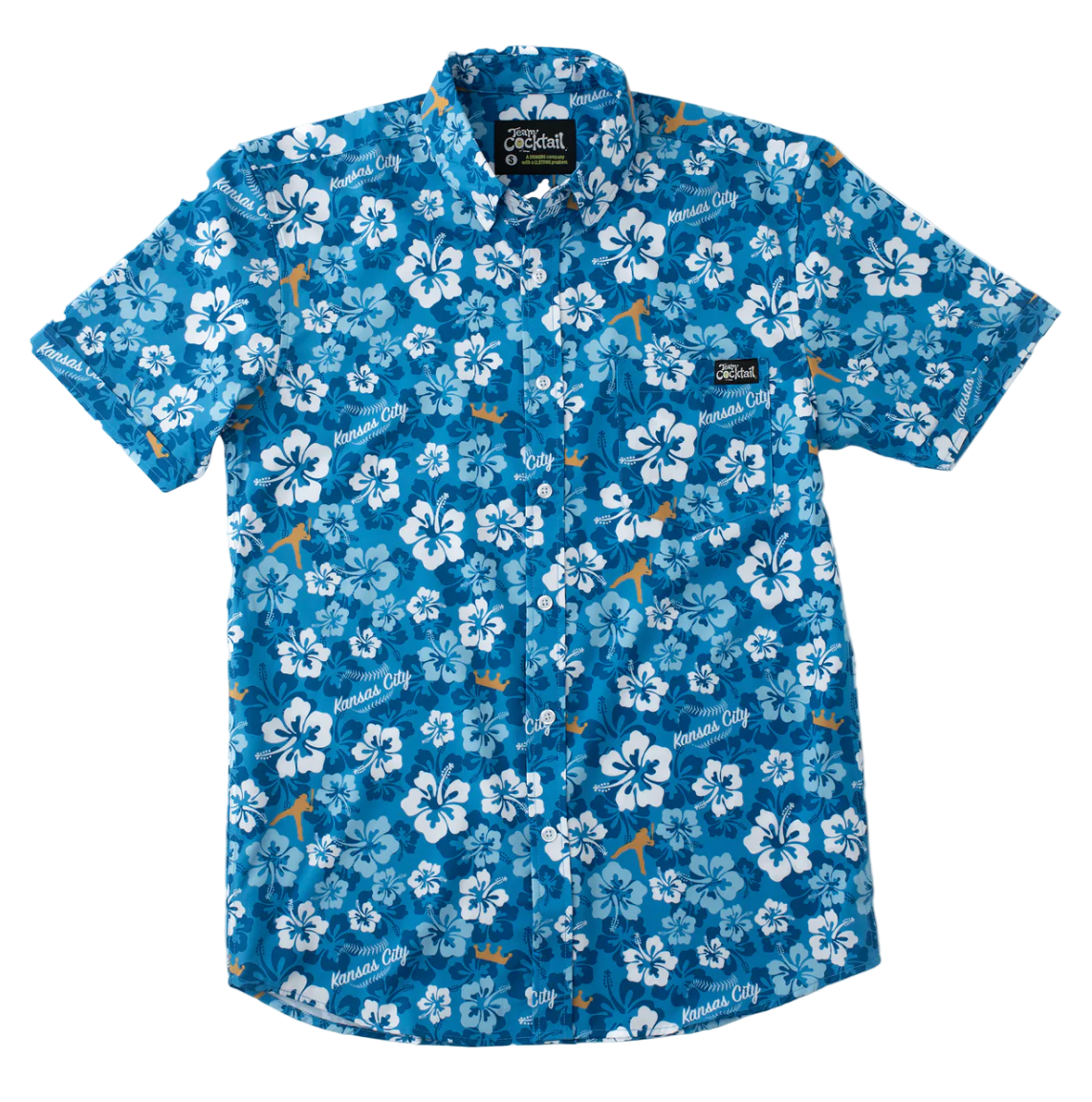 Blue floral patterned shirt on a white background