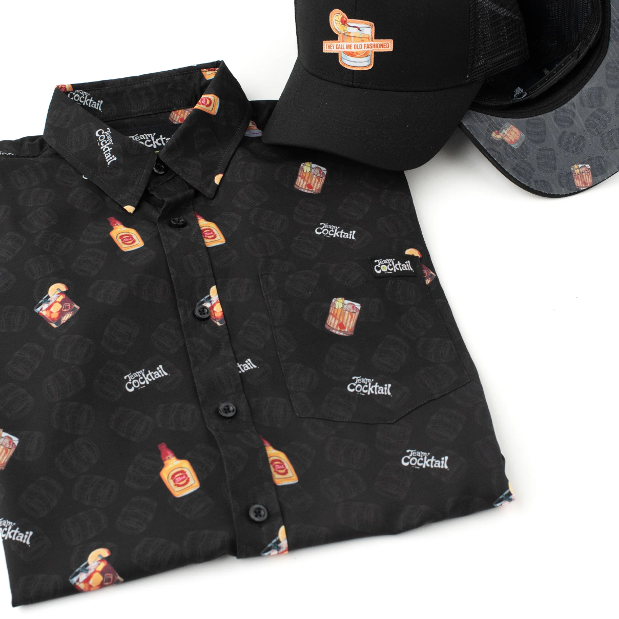 Team Cocktail - Old Fashioned Bourbon Unisex Button Up - Black