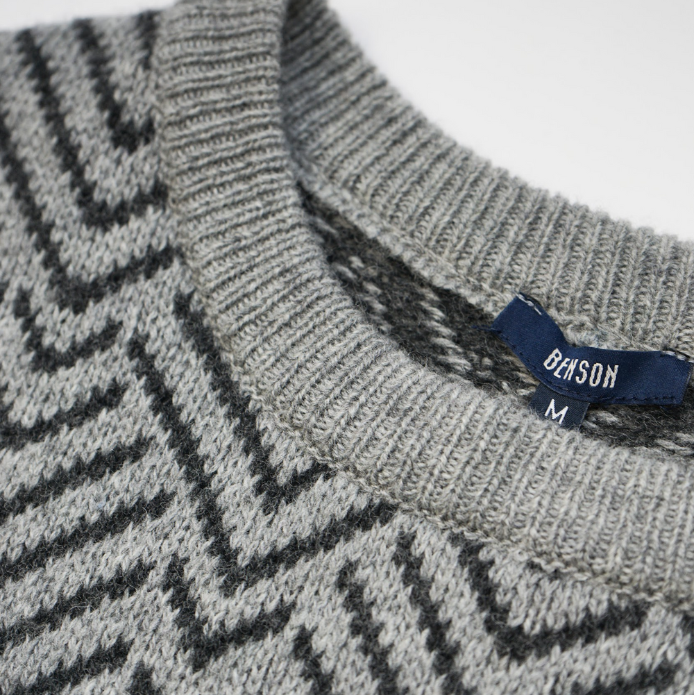 Benson - Brisco Jacquard Crewneck Sweater - Light Grey / Charcoal