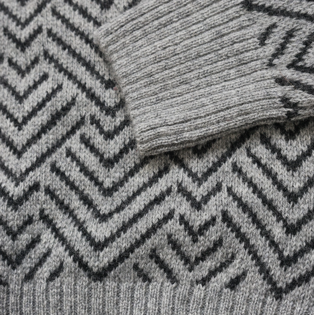 Benson - Brisco Jacquard Crewneck Sweater - Light Grey / Charcoal