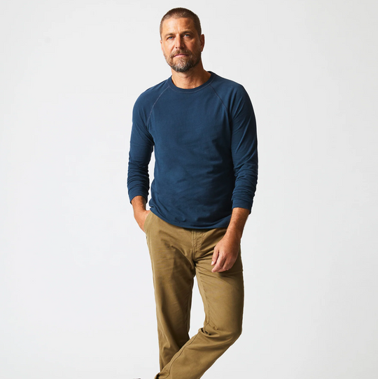 Billy Reid - Long Sleeve Sueded Cotton Crew - Carbon Blue