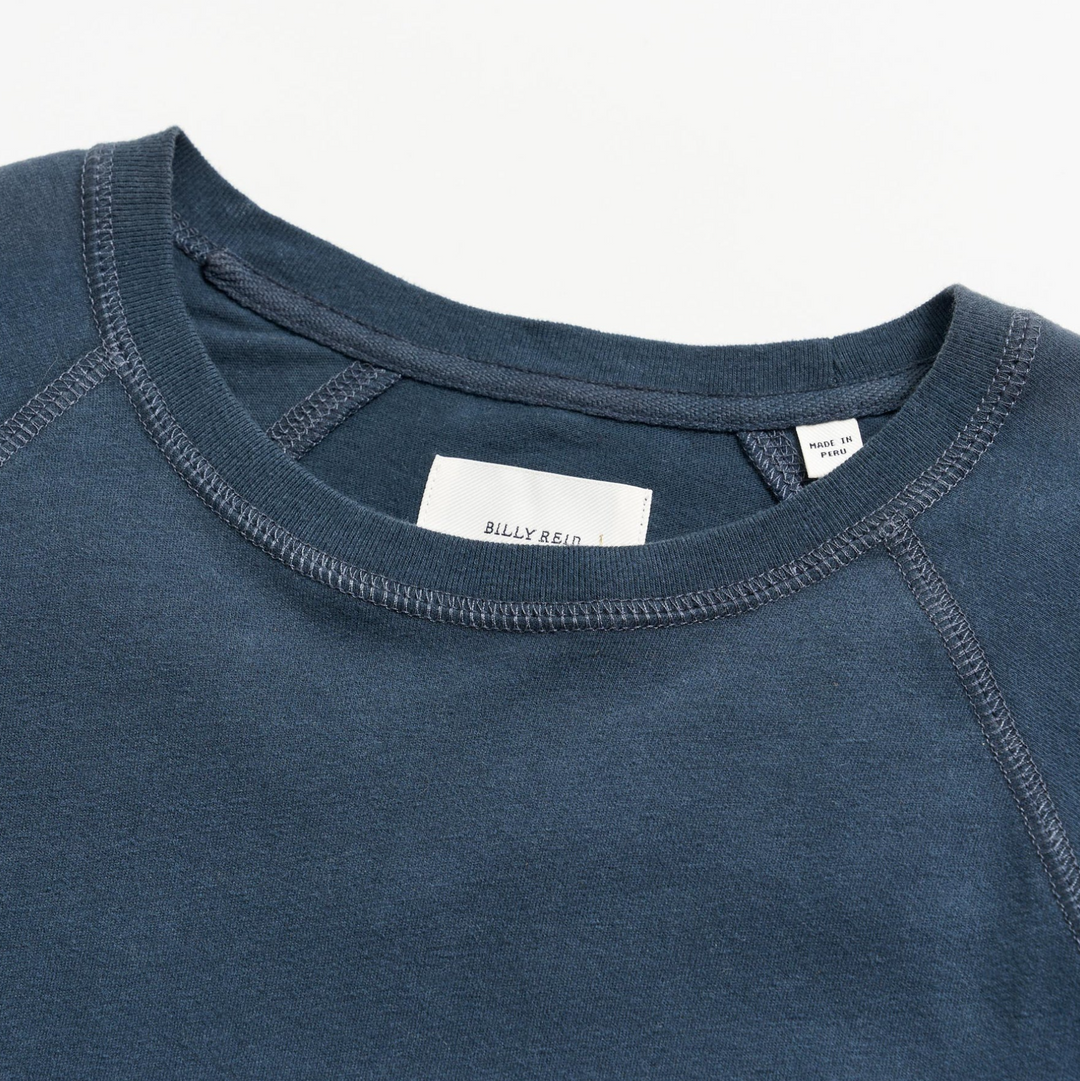 Billy Reid - Long Sleeve Sueded Cotton Crew - Carbon Blue