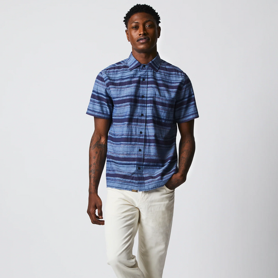 Billy Reid - Short Sleeve Treme Block Shirt - Navy / Blue