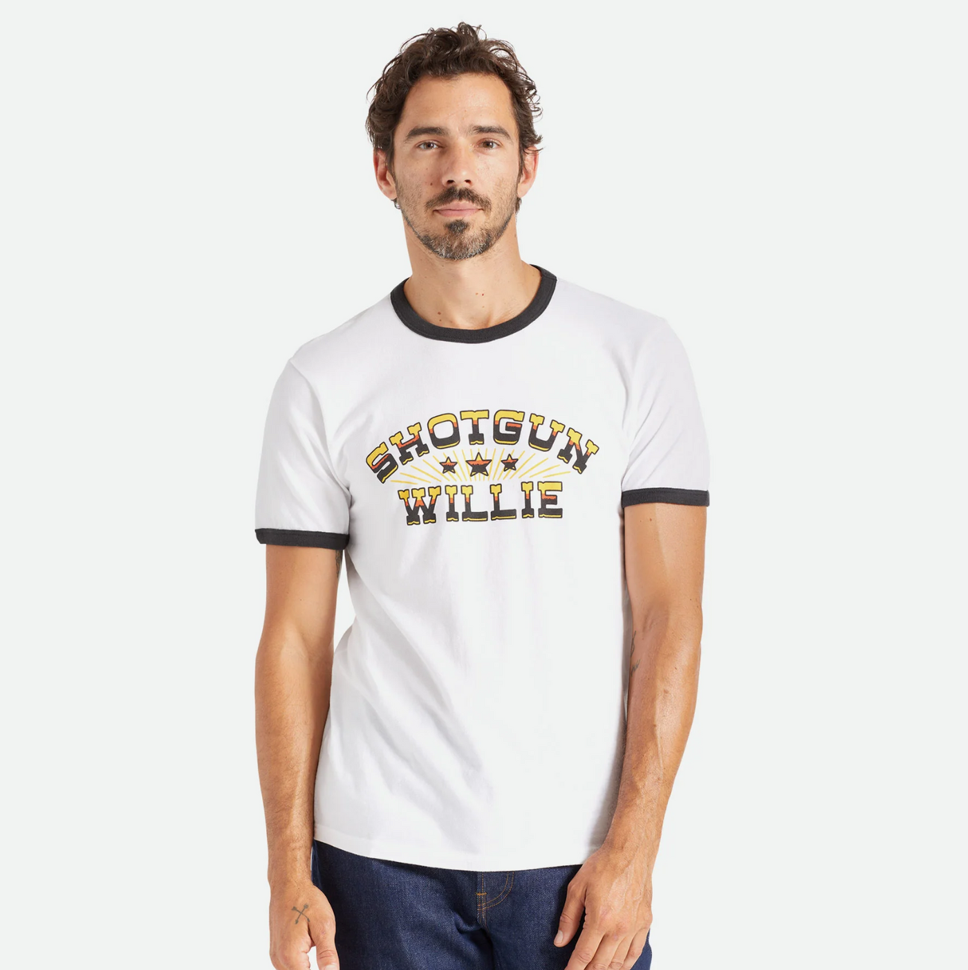 Brixton - Willie Nelson Shotgun Short Sleeve Ringer Tee - White