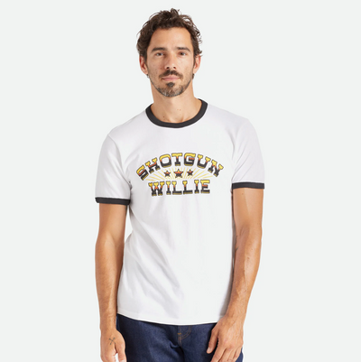 Brixton - Willie Nelson Shotgun Short Sleeve Ringer Tee - White