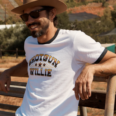 Brixton - Willie Nelson Shotgun Short Sleeve Ringer Tee - White