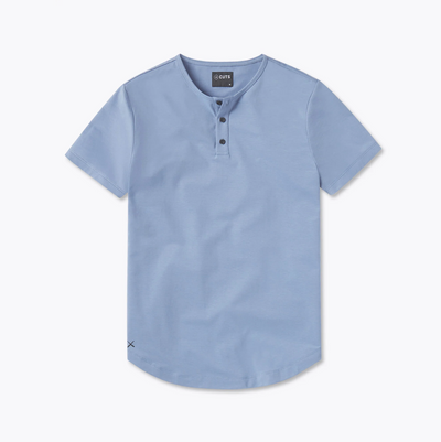 Cuts - Crew Curve-Hem Short Sleeve Henley - Infinity Blue