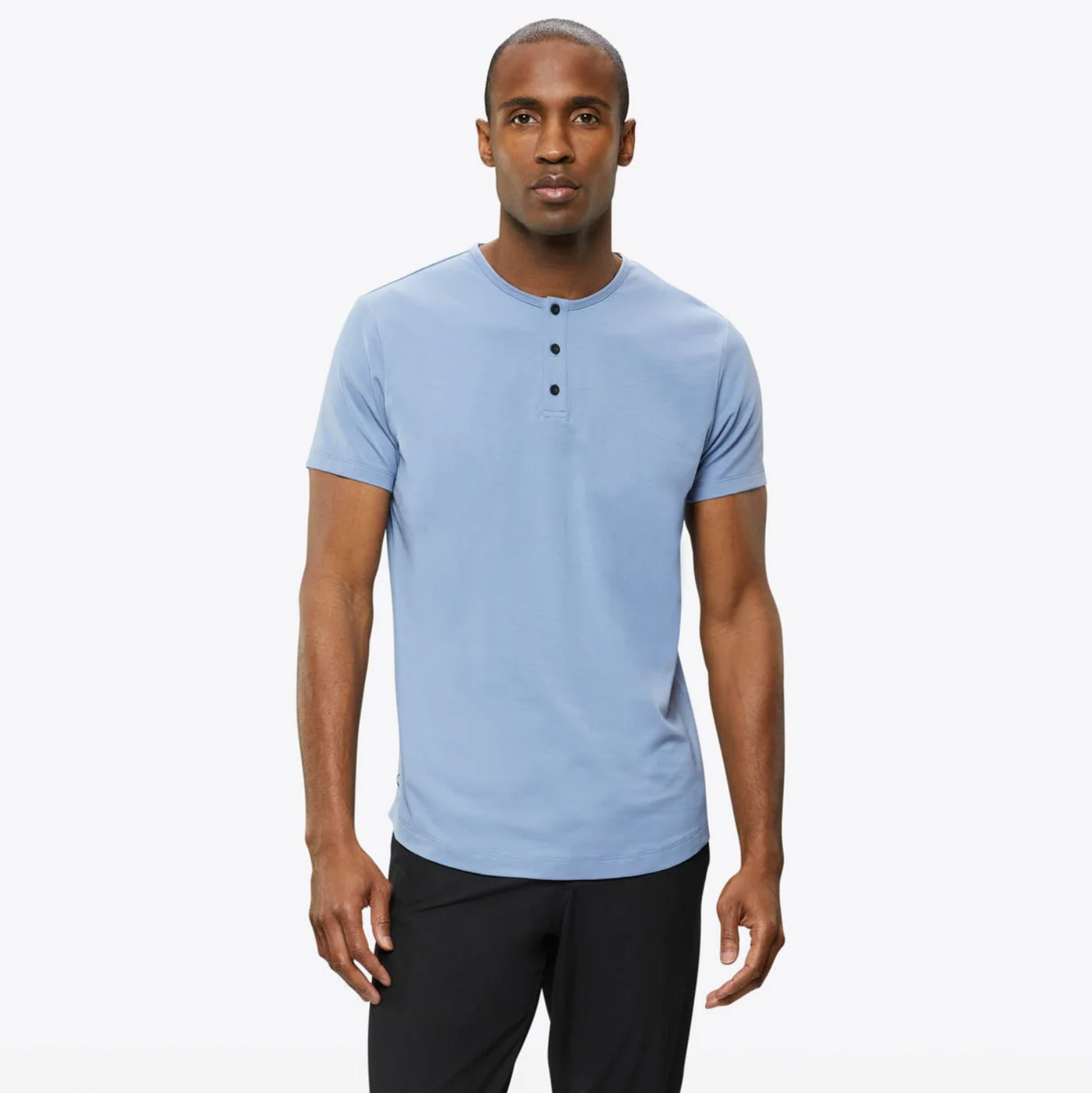 Cuts - Crew Curve-Hem Short Sleeve Henley - Infinity Blue