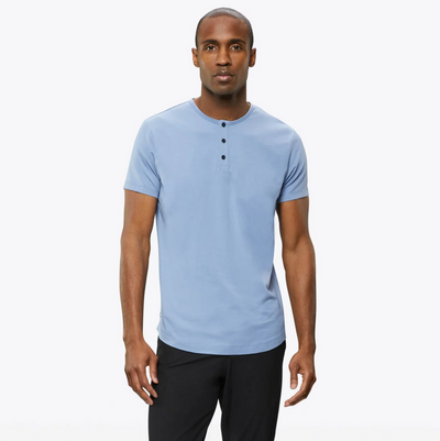 Cuts - Crew Curve-Hem Short Sleeve Henley - Infinity Blue