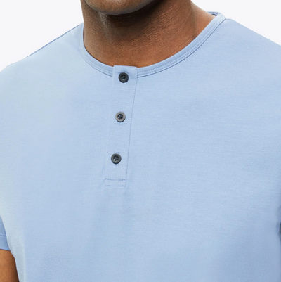 Cuts - Crew Curve-Hem Short Sleeve Henley - Infinity Blue