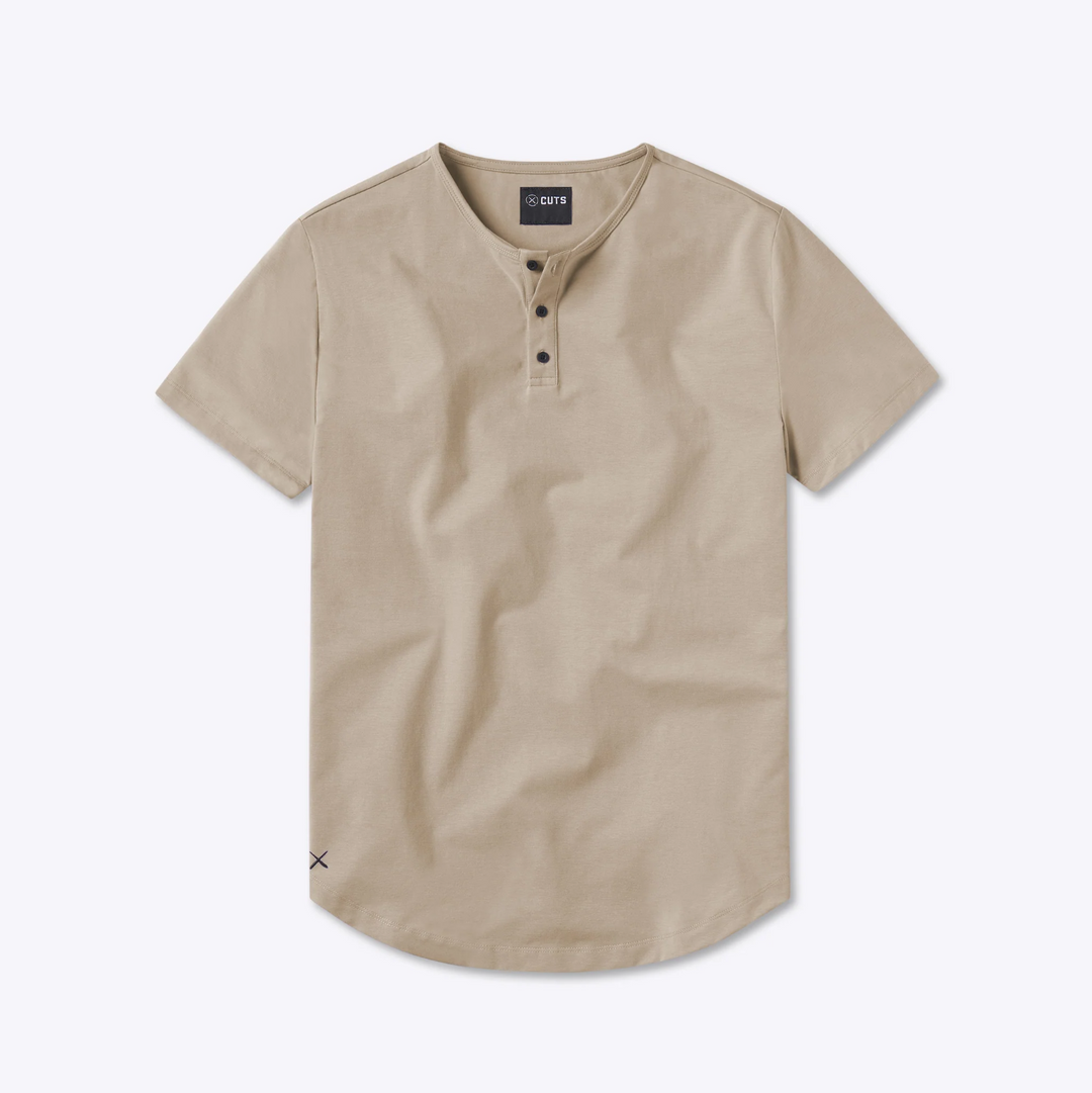 Cuts - Crew Curve-Hem Short Sleeve Henley - Stone