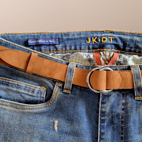 Jerry Kaye - Textured Suede Round Ring Belt - Cognac