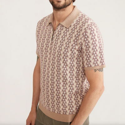 Marine Layer - Bryson Zip Sweater Polo - Warm Geo Print
