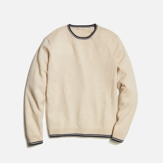 Marine Layer - Cashmere Tipped Crewneck - Oatmeal / Navy