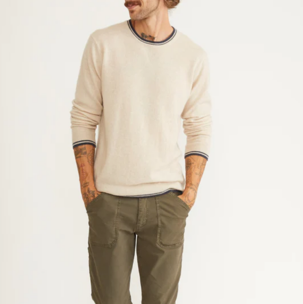 Marine Layer - Cashmere Tipped Crewneck - Oatmeal / Navy