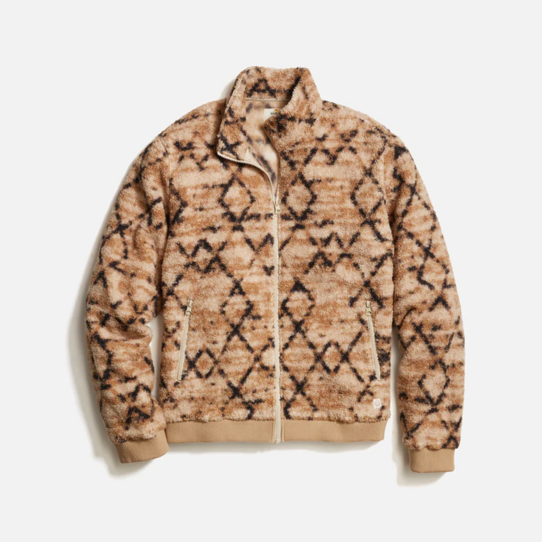 Marine Layer - Mason Sherpa Full-Zip Jacket - Tan Geo Print