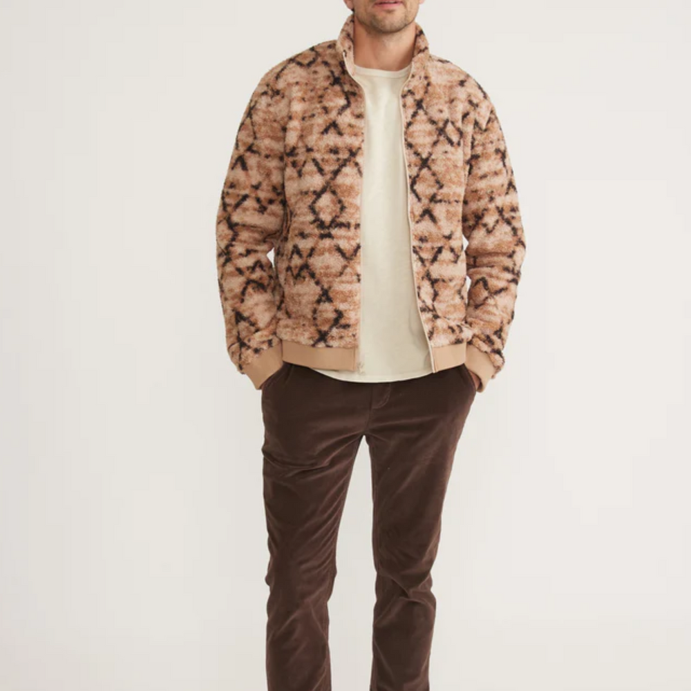 Marine Layer - Mason Sherpa Full-Zip Jacket - Tan Geo Print