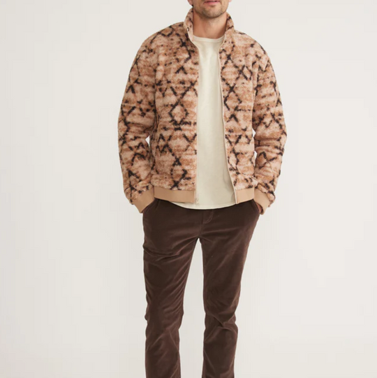 Marine Layer - Mason Sherpa Full-Zip Jacket - Tan Geo Print
