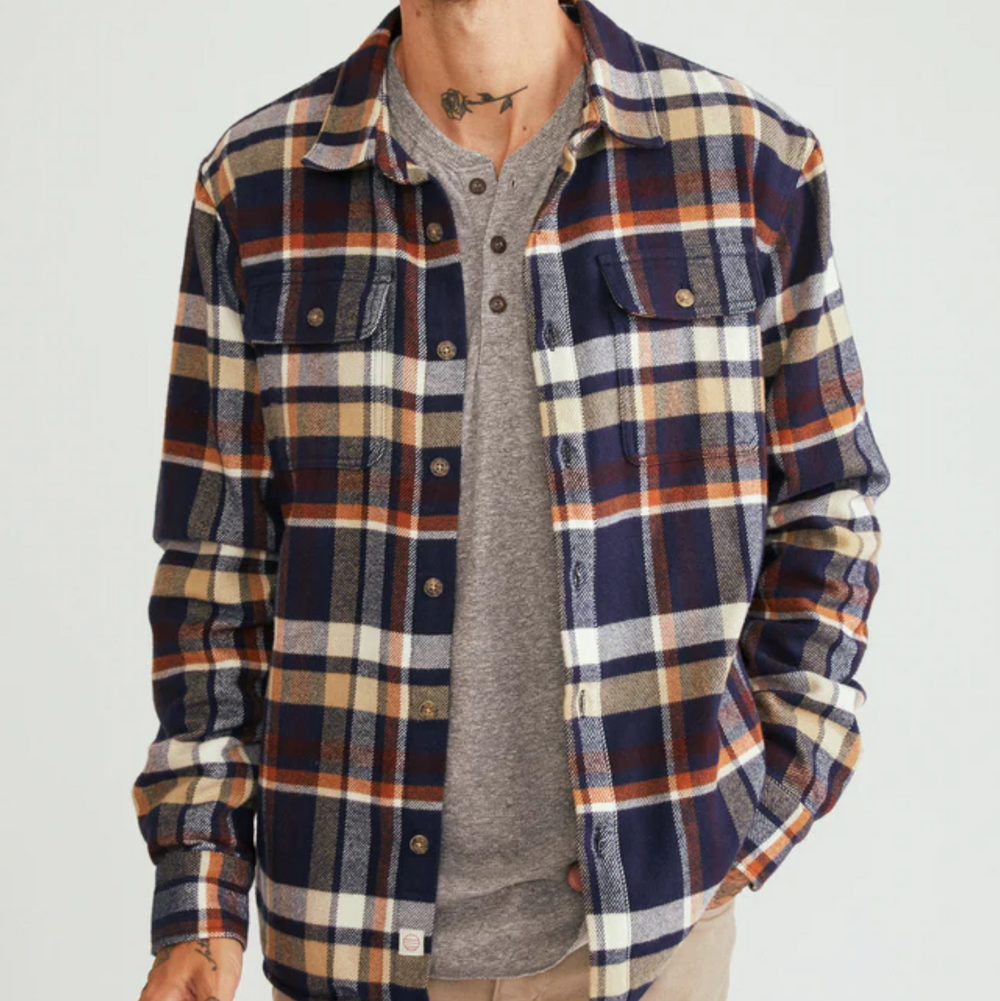 Marine Layer - Signature Lined Camping Shirt - Navy / Brown Plaid