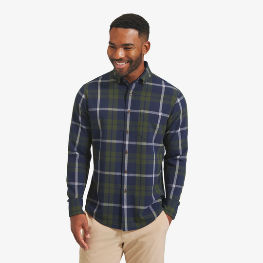 Mizzen + Main - City Flannel - Olive / Navy Large Plaid