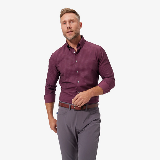 Mizzen + Main - Leeward Dress Shirt - Plum Gray Dot Print