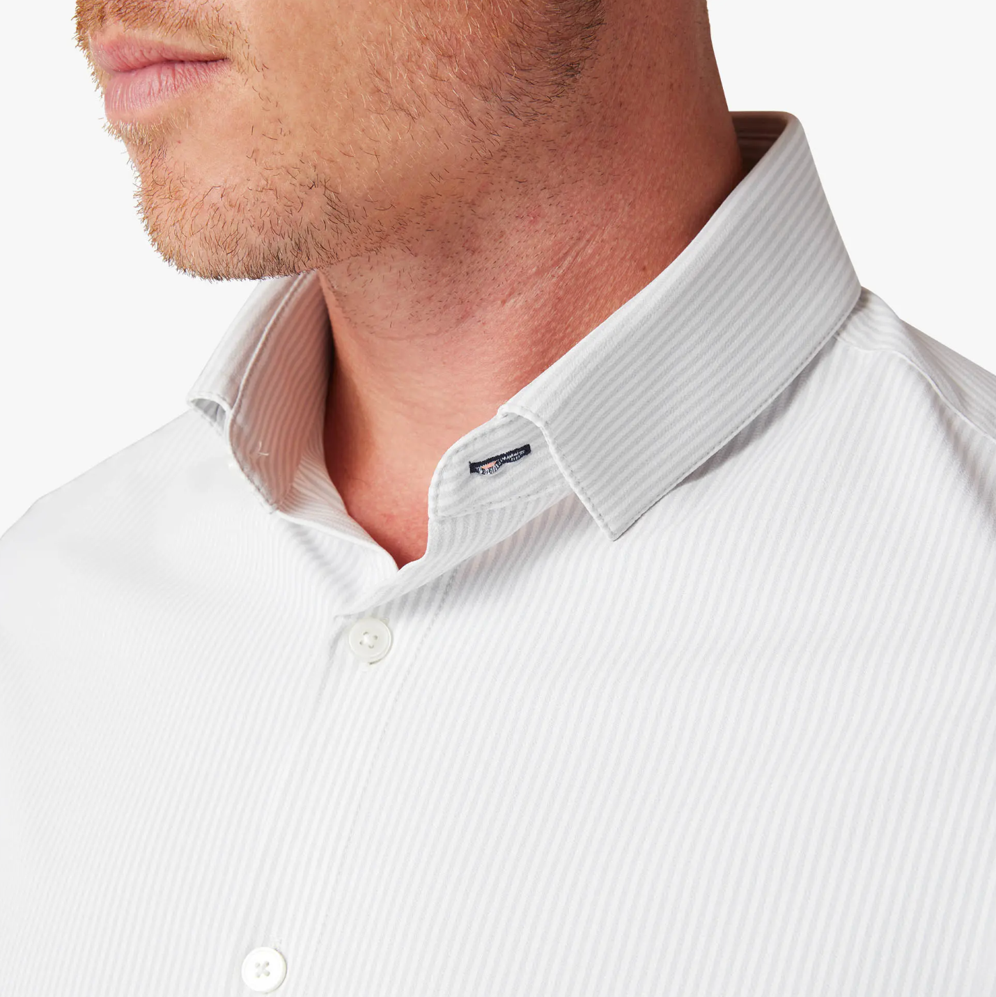 White Long Sleeve Button-Up Shirt with Subtle Strips