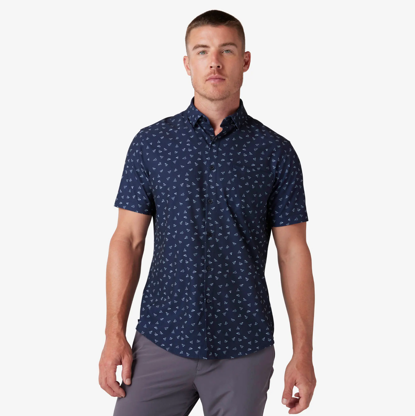 Mizzen + Main - Leeward Short Sleeve Dress Shirt - Navy Airplane Print