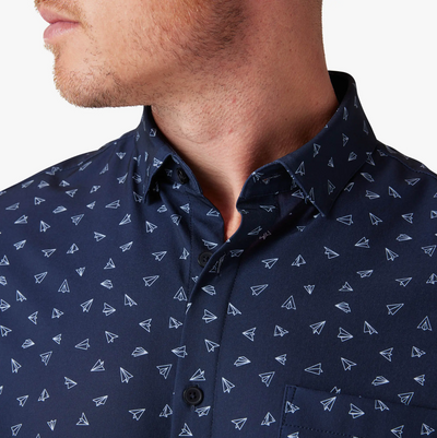 Mizzen + Main - Leeward Short Sleeve Dress Shirt - Navy Airplane Print