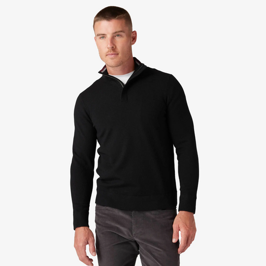 Mizzen + Main - Preston 1/4 Zip - Black Solid