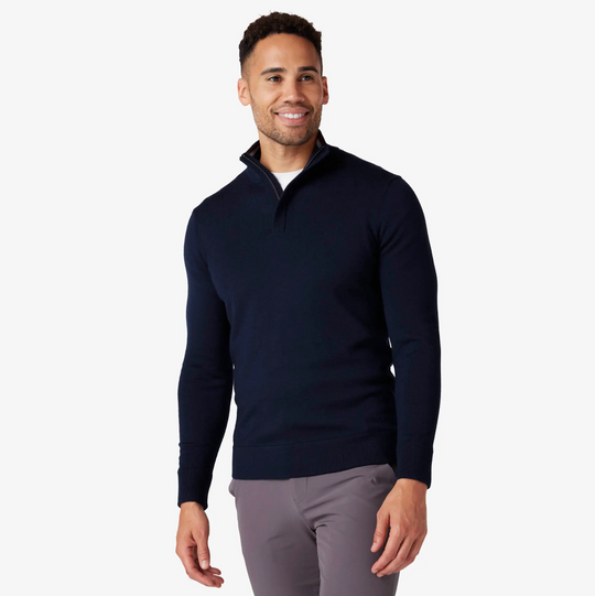 Mizzen + Main - Preston 1/4 Zip - Navy Solid